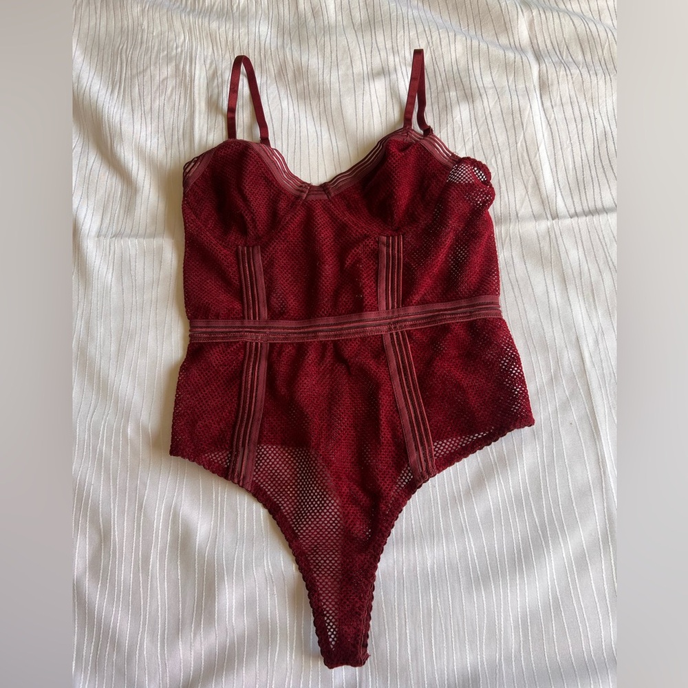 Honey Punch Burgundy Mesh Bodysuit